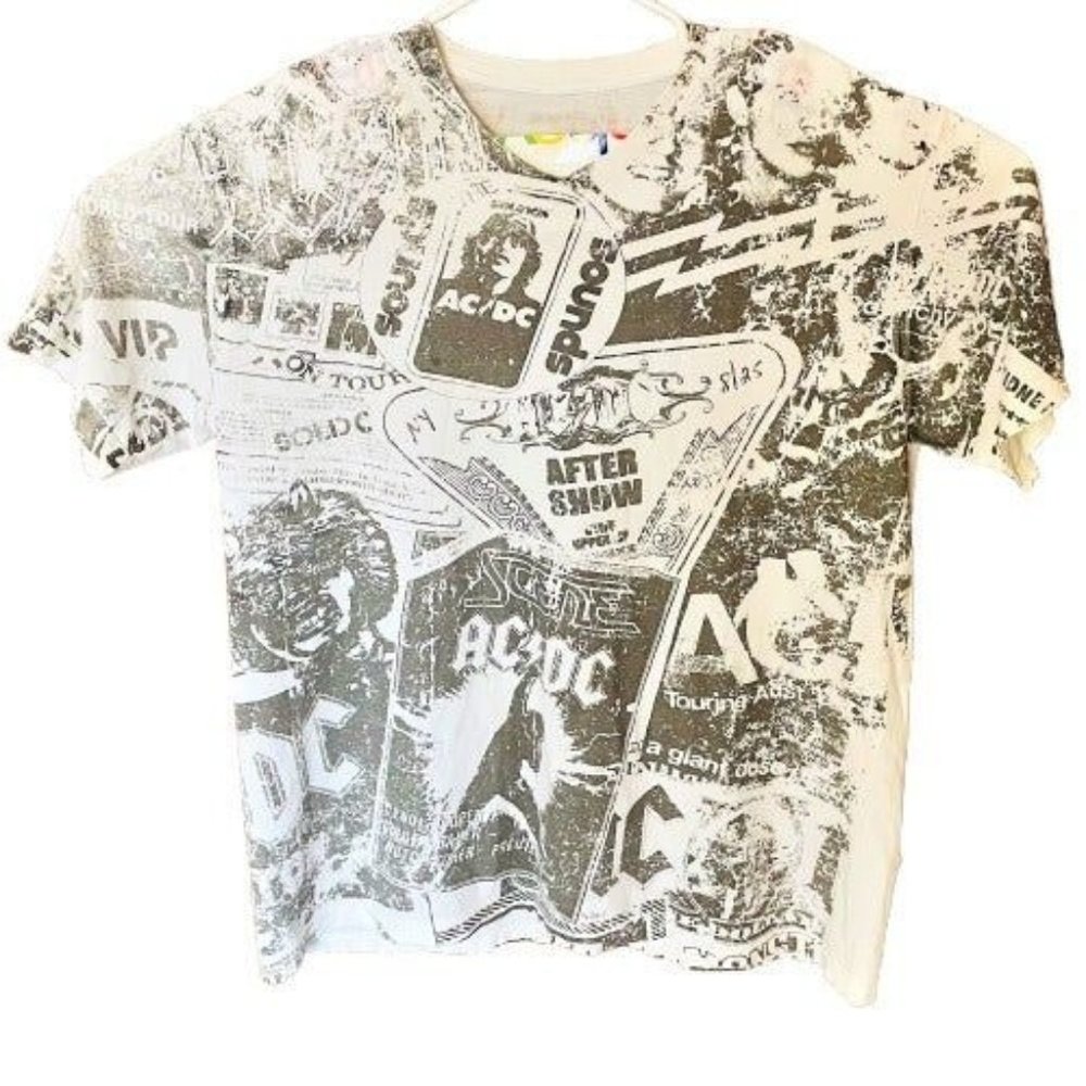 AC/DC Limited Edition Vintage‎ All Over Print Front Side White Men's T-Shirt-XL